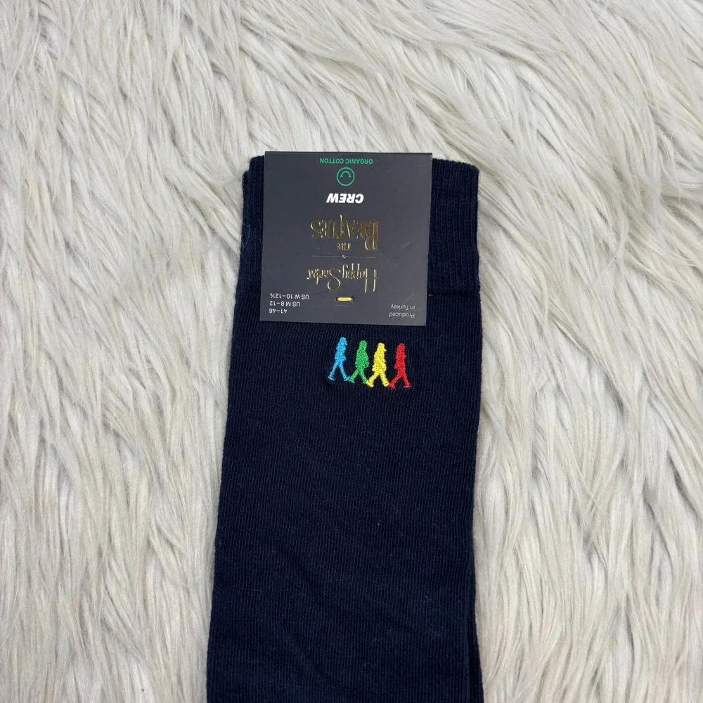 NWT Happy Socks x The Beatles Embroidered Crew Socks Organic Cotton Navy Red